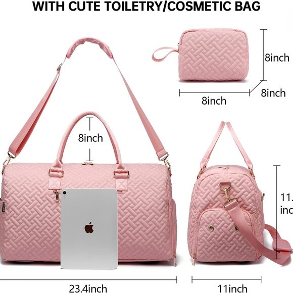 Duffle Bag for Travel, Weekender Bag with Shoe Compartment, Carry On Overnight B - Picture 2 of 6